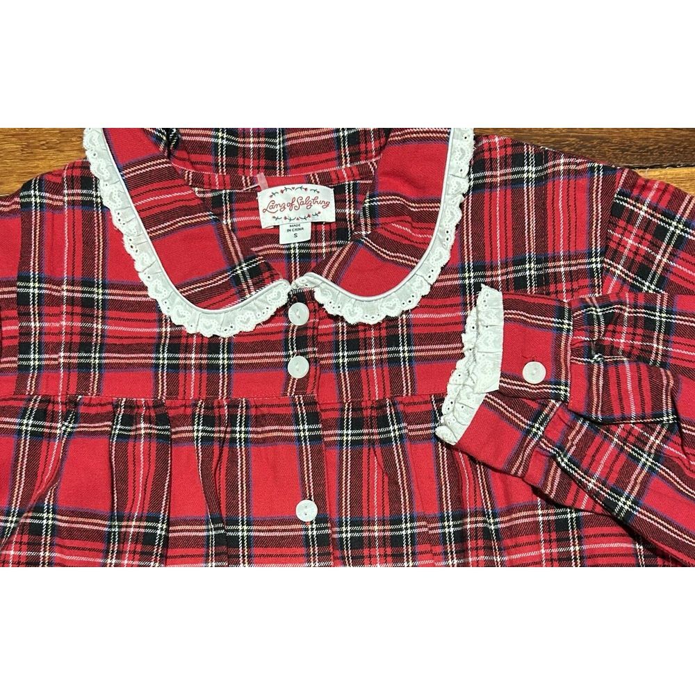 Lanz of Salzburg Flannel Night Gown Sz Small Red‎ Tartan Plaid Prairie Cottage